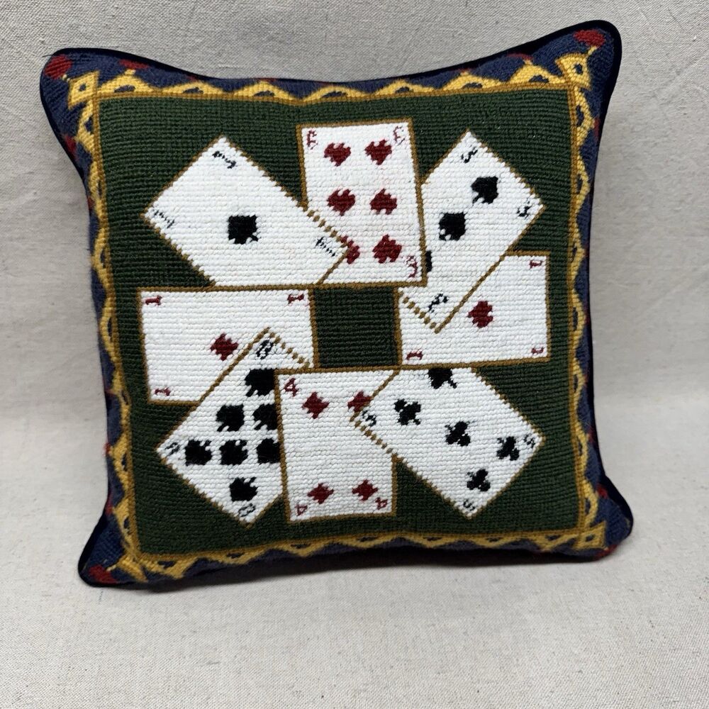 Hand Made Poker Cards Throw Pillow 12x12 Game Room - Poker Tournament